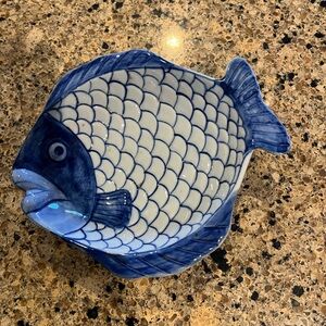 Blue Fish-Shaped Ceramic Bowl